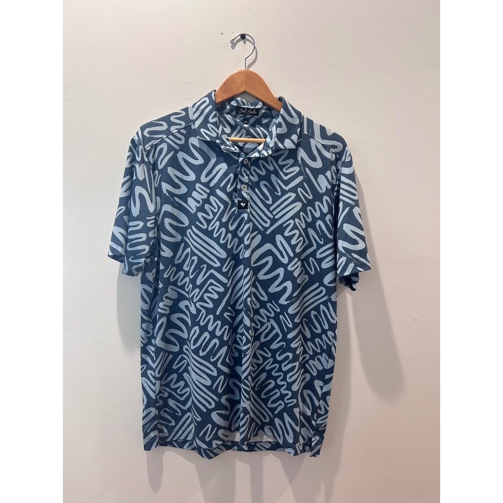Bad Birdie Golf Polo Mens Large Blue Abstract Squiggle Print Performance Shirt